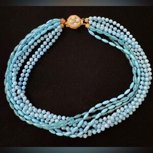 Multistrand Light Blue Vintage Beaded Necklace